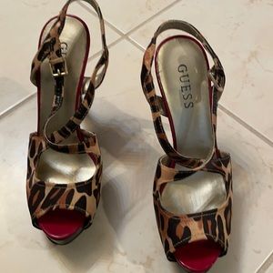 Leopard patent satin platform stiletto